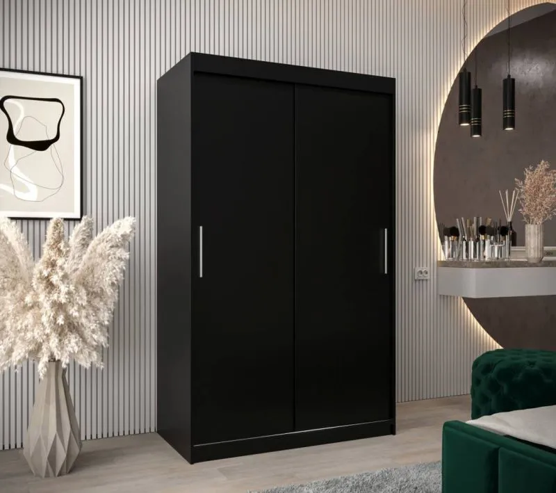 120 cm breiter Kleiderschrank mit 5 Fächern und 2 Türen | Farbe: Schwarz Abbildung