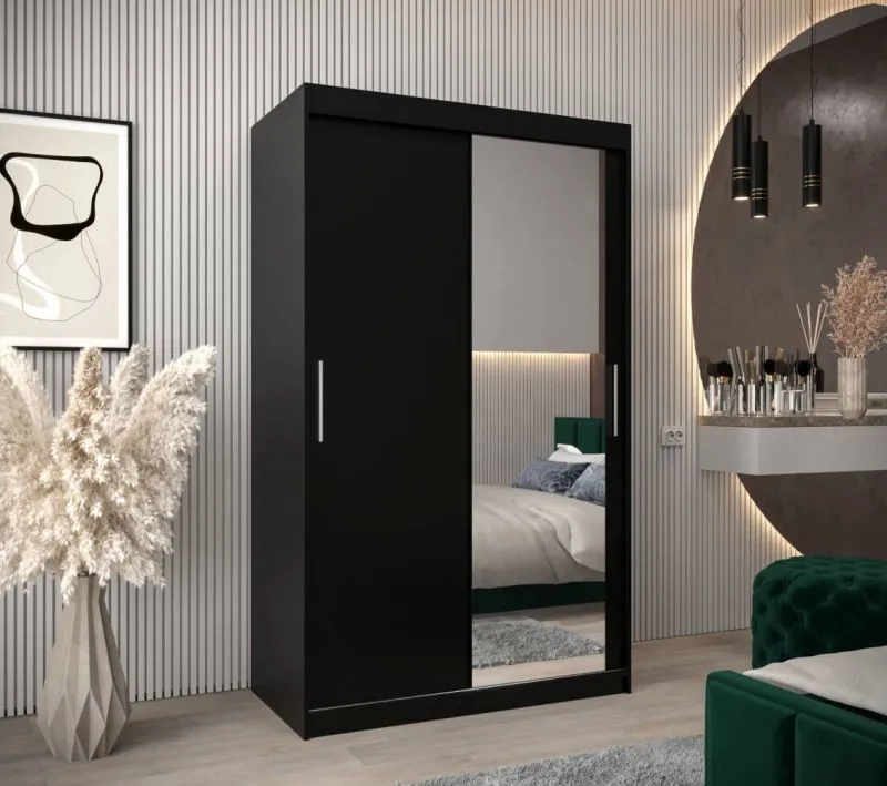 120 cm breiter Kleiderschrank mit 5 Fächern und 2 Türen | Farbe: Schwarz Abbildung