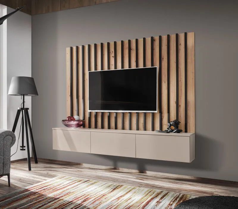 Wohnwand | Farbe: Kaschmir | Push-to-open Funktion | Maße: 180 x 35 x 148 cm | 1 TV-Unterschrank | Modernes Design | für Wohnzimmer