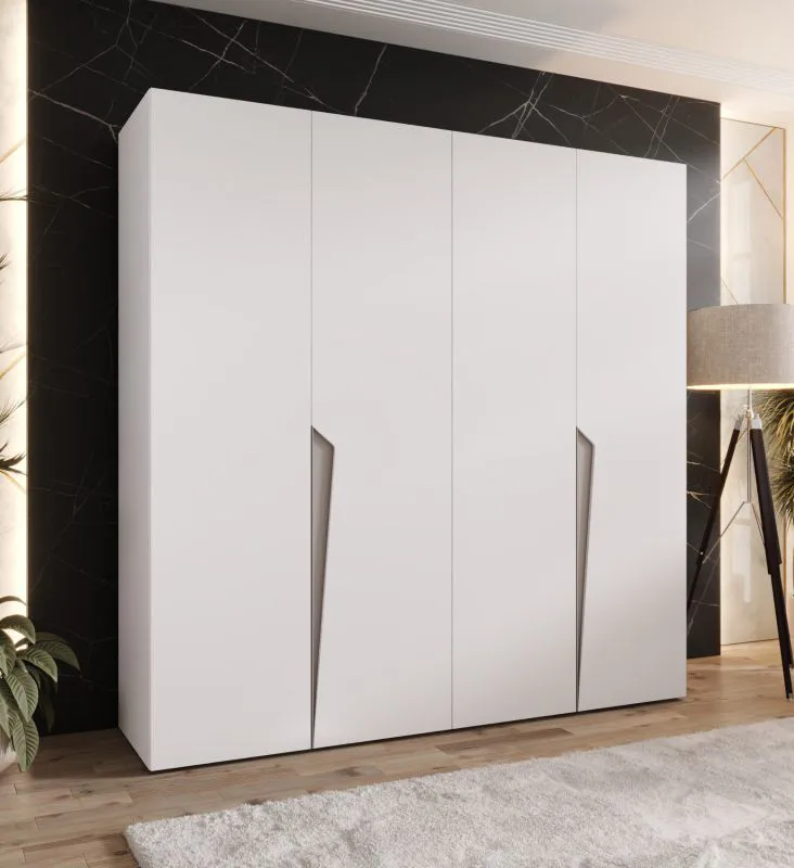 Drehtürenschrank | 4-Türig | Farbe: Weiß | 2 Fächer | Soft-Close-Funktion | 2 Kleiderstangen | Griffe: Kaschmir | Maße: 200 x 52 x 202 cm | Kleiderschrank | ABS-Kanten