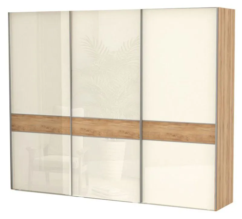 Großer 272 cm breiter Kleiderschrank mit 9 Fächern und 3 Türen | Farbe: Beige Abbildung