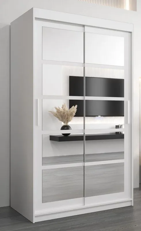 Schiebetürenschrank / Kleiderschrank Aizkorri 02B mit Spiegel, Farbe: Weiß matt - Abmessungen: 200 x 120 x 62 cm (H x B x T)