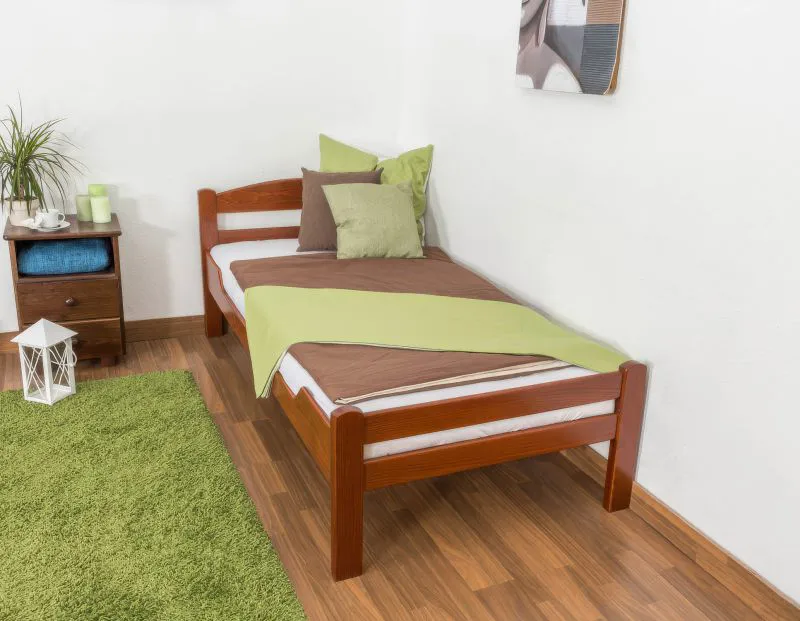 Einzelbett "Easy Premium Line" K1/2n, Buche Vollholz massiv kirschrot lackiert - Liegefläche: 90 x 190 cm