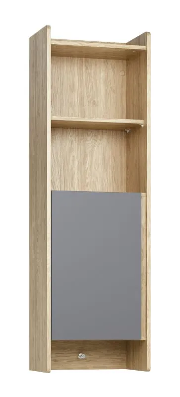 Hängeschrank | Farbe: Eiche / Graphit | eine Drehtür | 4 Fächer | ABS-Kantenschutz | Maße: 44 x 30 x 140 cm | 1 Haken | Soft-Close-Funktion