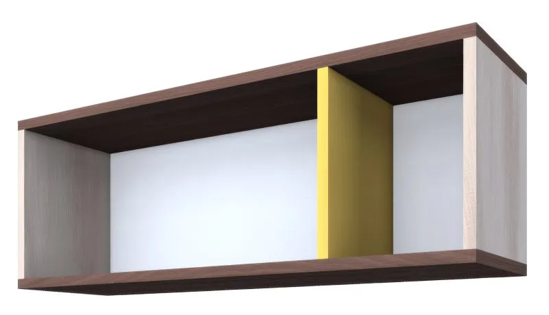 Hängeregal / Wandregal Kerema 12, Farbe: Nuss / Ulme / Gelb - Abmessungen: 35 x 100 x 25 cm (H x B x T)