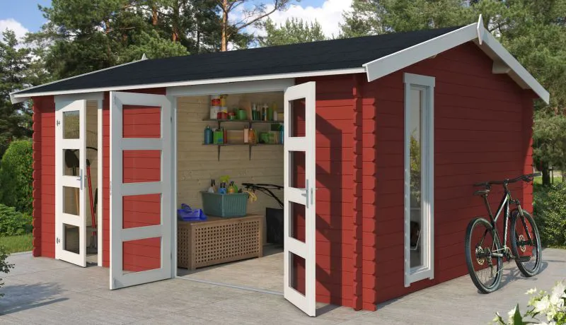 Gartenhaus G268 Schwedenrot - 28 mm Blockbohlenhaus, Grundfläche: 15,96 m², Satteldach