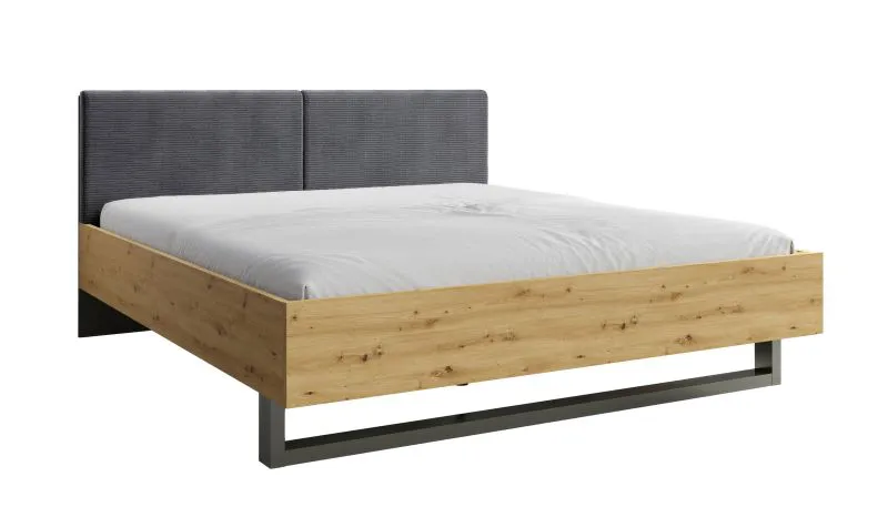 Doppelbett mit gepolsterten Kopfteil Dionysos 04, Farbe: Eiche Artisan / Graphitgrau, Beine: Metall, Liegefläche: 180 x 200 cm, aus hochwertigen Material
