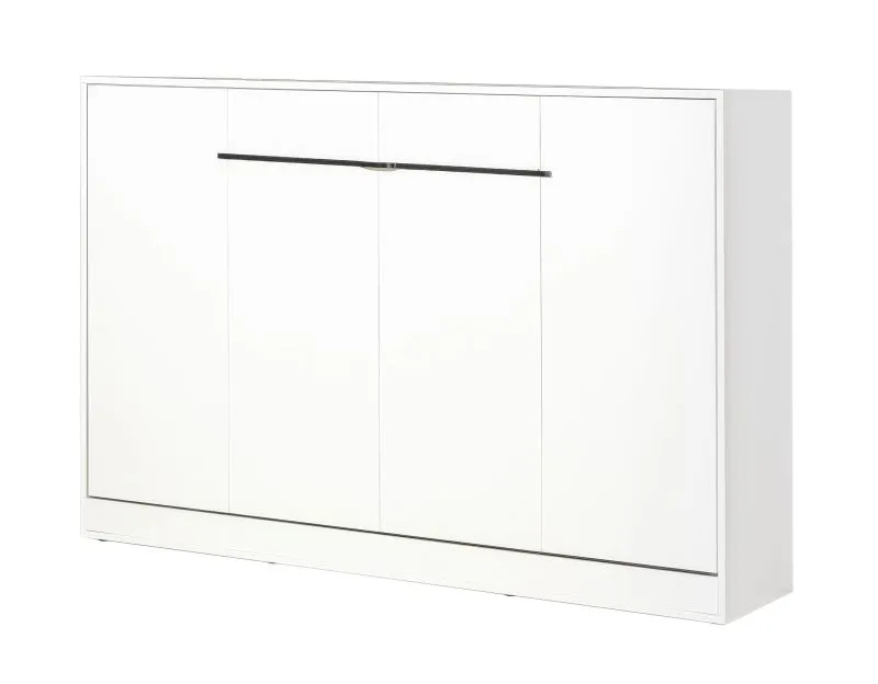 Schrankbett horizontal | Klappbett | Wandbett | Liegefläche 120 x 200 cm | Einzelbett | Farbe: Weiß / Schwarz | inkl. Lattenrost | 2 Ablageflächen | Nalut 11