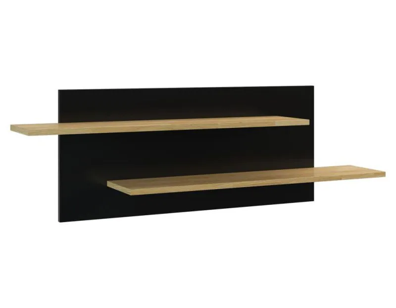 Hängeregal, Wandregal, Bücherregal - 122 cm breit, teilmassiv, Farbe: Eiche / Schwarz Abbildung