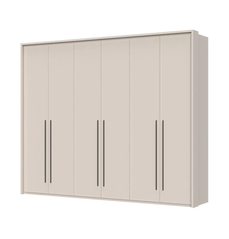 Sechstüriger Kleiderschrank mit viel Stauraum Neiafu 46, Farbe: Kaschmir, Soft-Close-Funktion, drei Kleiderstangen, Maße: 226 x 277 x 60 cm, verstellbare Füße