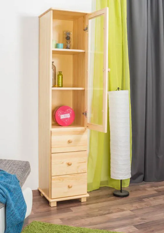 Regalschrank, Vitrine, 40 cm breit, Kiefer Holz-Massiv, Optik: Natur Abbildung