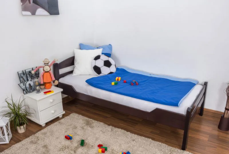 Kinderbett / Jugendbett "Easy Premium Line" K1/2n, Buche Vollholz massiv schokobraun lackiert - Liegefläche: 90 x 200 cm