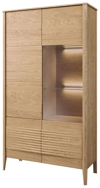 Vitrine mit Glastür rechts Gorica 02, in Eiche Gold, mit LED-Beleuchtung und Soft Close System, 201 x 111 x 45 cm, teilmassiv, Antisol-Glas Bronze