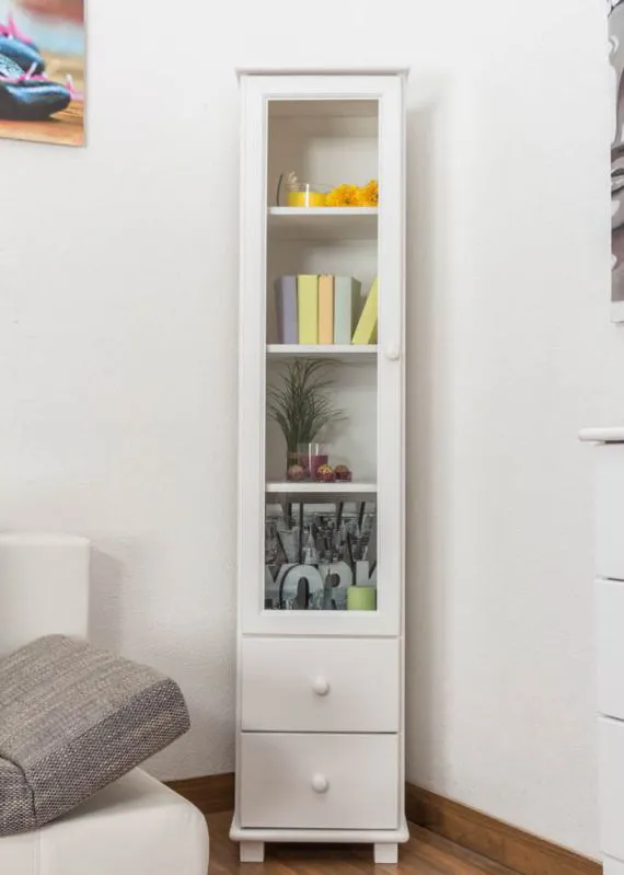 Vitrine Kiefer massiv Vollholz weiß lackiert B013 - Abmessung 190 x 40 x 42 cm (H x B x T)