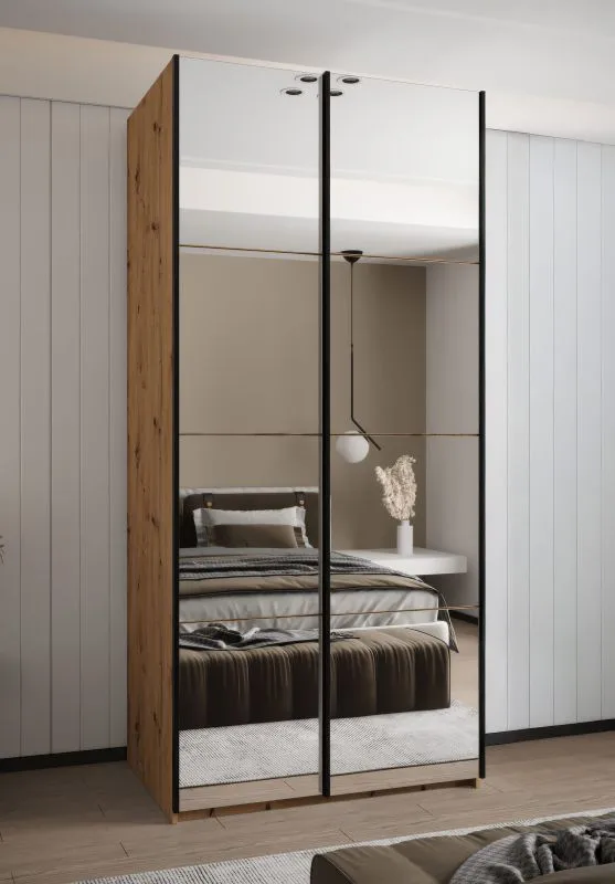 Kleiderschrank 7 Schiebetürenschrank | 6 Einlegeböden | 6 Fächer | 245,5 x 110 x 64 cm | 2 Kleiderstangen | 2 Schiebetüren | Farbe: Eiche Artisan