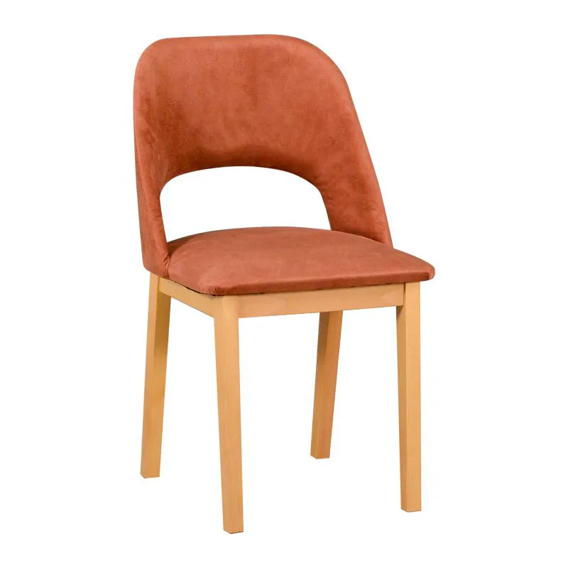 Stuhl Riga gepolstert in Pfirsich / Orange, Polster aus T-25 Schaum, Sitzhöhe von 47 cm, Buchenholz Konstruktion, Holzfarbe Eiche, klassischer Esszimmerstuhl