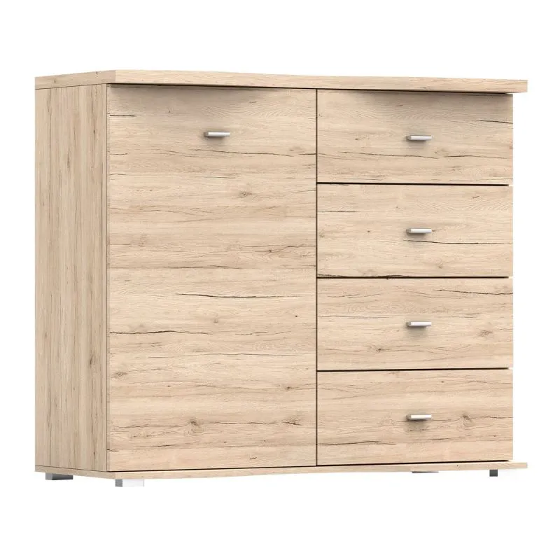 Kommode | 101 x 120 x 49,5 cm | Eiche | 1 Türe |  Einfarbig | dünne Griffe silberfarben | Holzoptik | viel Stauraum | Holzoptik mit Maserung