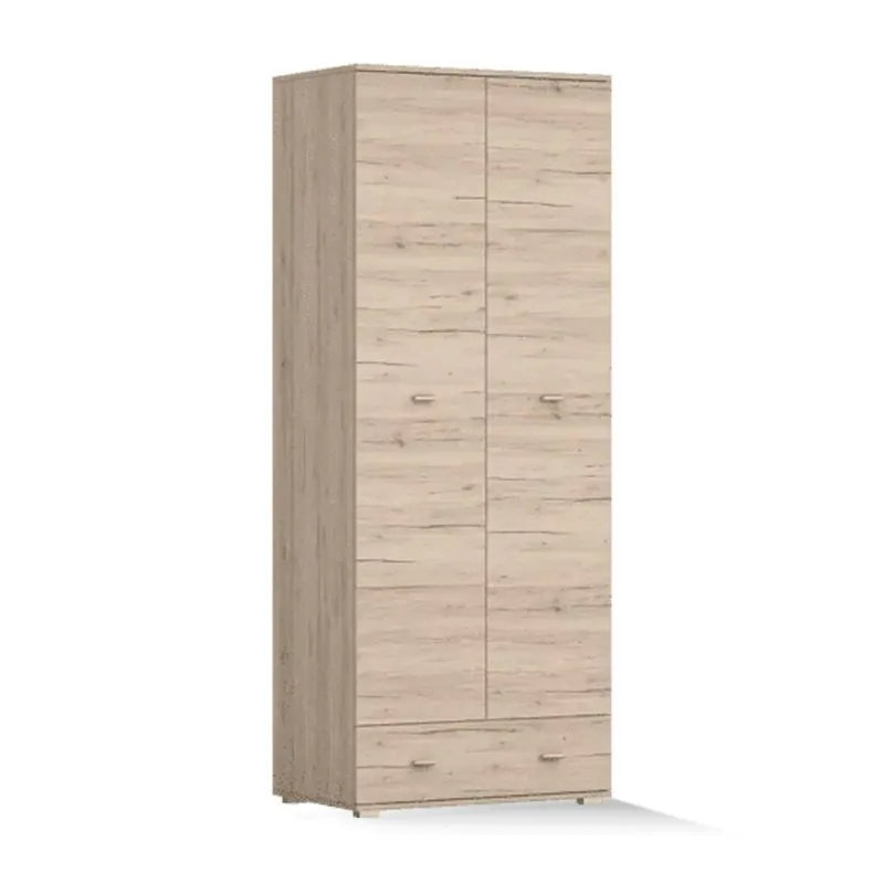 Kleiderschrank / Drehtürenschrank | Eiche | 1 Türe | 202 x 80 x 52 cm | Einfarbig | Holzoptik | 2 Meter hoher Schrank | dezente Griffe, silberfarben