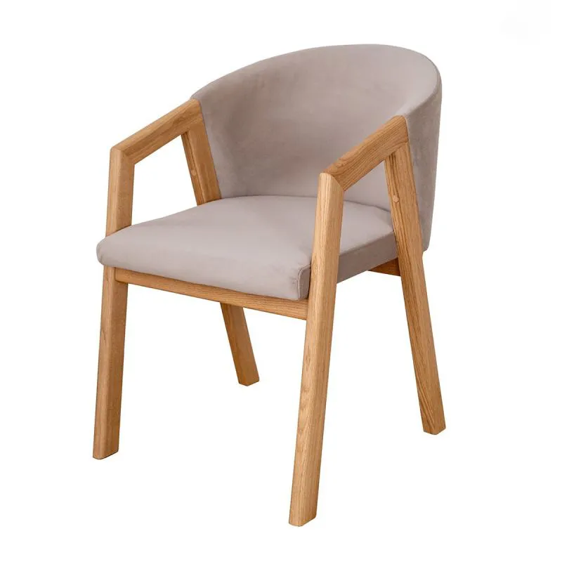 Polsterstuhl Doustre 02, Farbe: Beige, aus massiver Wildeiche, Polsterung: Samt, mit Armlehnen, Maße: 78 x 53 x 64 cm, ergonomisch und ästhetisch