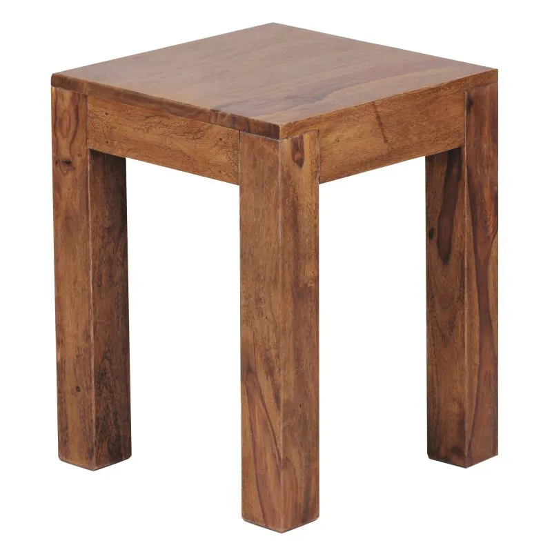 Platzsparender Beistelltisch aus Sheesham Massivholz, Farbe: Sheesham - Abmessungen: 45 x 35 x 35 cm (H x B x T), mit einzigartiger Maserung