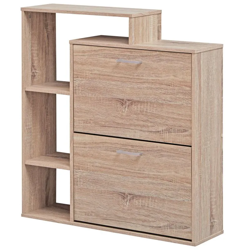 Funktionaler Schuhschrank, Farbe: Sonoma Eiche - Abmessungen: 93 x 85 x 24 cm (H x B x T), mit 2 Schuhfächern für 12 Paar Schuhe