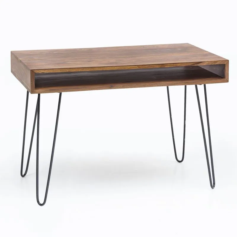 Arbeitstisch mit großem Ablagefach, Farbe: Sheesham - Abmessungen: 76 x 60 x 110 cm (H x B x T), aus Sheesham Massivholz