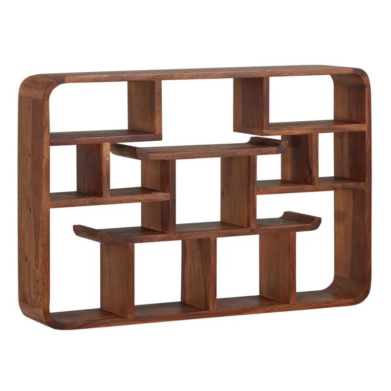 Wandregal aus Sheesham Massivholz, Farbe: Sheesham - Abmessungen: 80 x 30 x 10 cm (H x B x T)