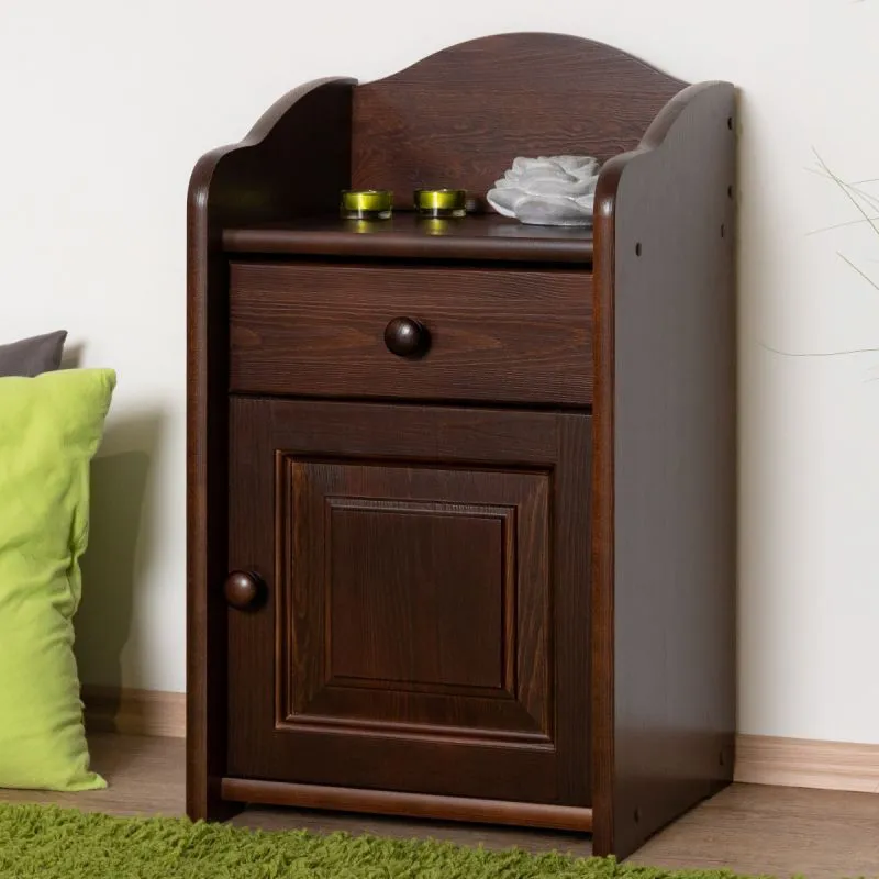 Nachtkommode Kiefer massiv Vollholz Walnussfarben Junco 131 - Abmessung 65 x 40 x 35 cm (H x B x T)