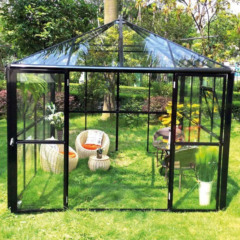 Gewächshaus Wasabi 01, Ausführung: Echtglas 4 mm, Abmessungen: 295 x 295 x 270 cm (L x B x H), Farbe: Schwarz