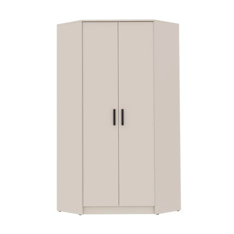 Eckkleiderschrank | Fafe 08 | Kaschmir | 2 Türen | 8 Holzeinlegeböden | 2 Kleiderstangen | 10 Fächer | Soft Close | 195 x 91 x 91 cm