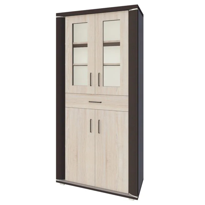 Vitrine Aitape 31, Farbe: Sonoma Eiche dunkel / Sonoma Eiche hell - Abmessungen: 188 x 90 x 40 cm (H x B x T)