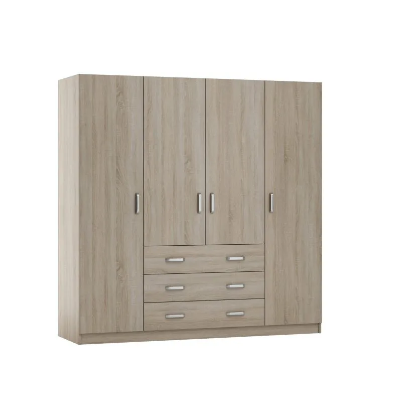 Drehtürenschrank / Kleiderschrank Sepatan 08, Farbe: Sonoma Eiche - Abmessungen: 210 x 200 x 60 cm (H x B x T)