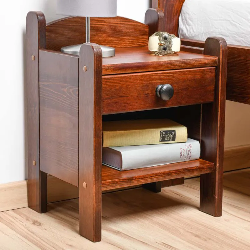 Nachtkommode Kiefer massiv Vollholz Nussfarben Junco 132 - Abmessung: 45 x 34 x 29 cm (H x B x T)
