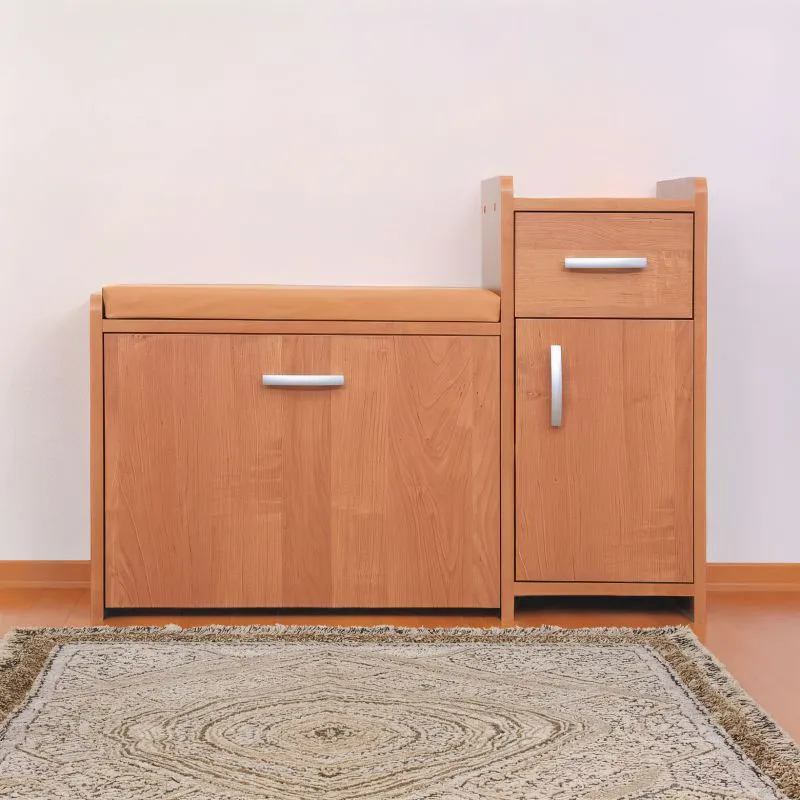 Sitzbank mit Stauraum / Schuhschrank Pamanukan 21, Farbe: Erle - Abmessungen: 87 x 90 x 31 cm (H x B x T)