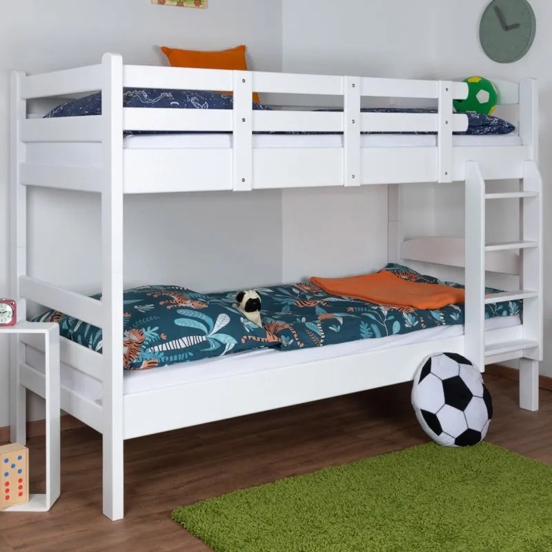 Etagenbett 90 x 190 cm | Massivholz: Buche | Weiß Lackiert | umbaubar in zwei Einzelbetten | Premium-Qualität | inkl. Rollroste Abbildung