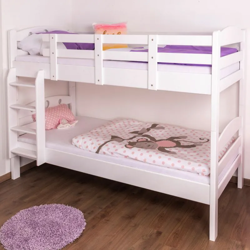 Etagenbett 90 x 200 cm | Massivholz: Buche | Weiß Lackiert | umbaubar in zwei Einzelbetten | Premium-Qualität | inkl. Rollroste Abbildung
