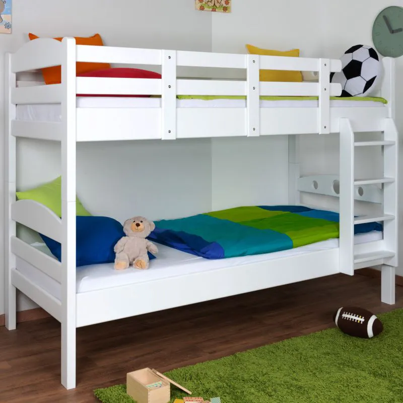 Etagenbett 90 x 190 cm | Massivholz: Buche | Weiß Lackiert | umbaubar in zwei Einzelbetten | Premium-Qualität | inkl. Rollroste Abbildung