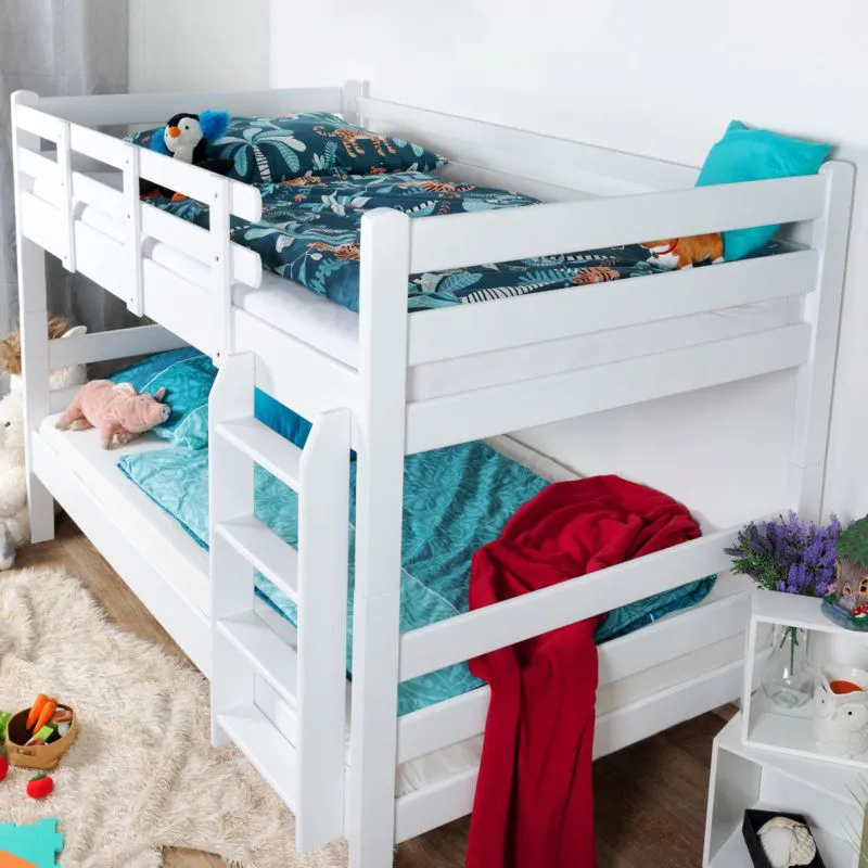 Weißes Etagenbett 120 x 190 cm | Massivholz: Buche | umbaubar in zwei Einzelbetten | inkl. Rollroste Abbildung