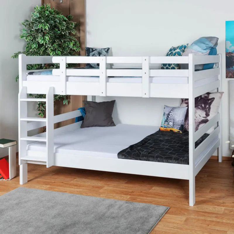 Stockbett für Jugendliche 160 x 190 cm | Massivholz: Buche | Weiß Lackiert | umbaubar in 2 Einzelbetten | inkl. Rollroste Abbildung