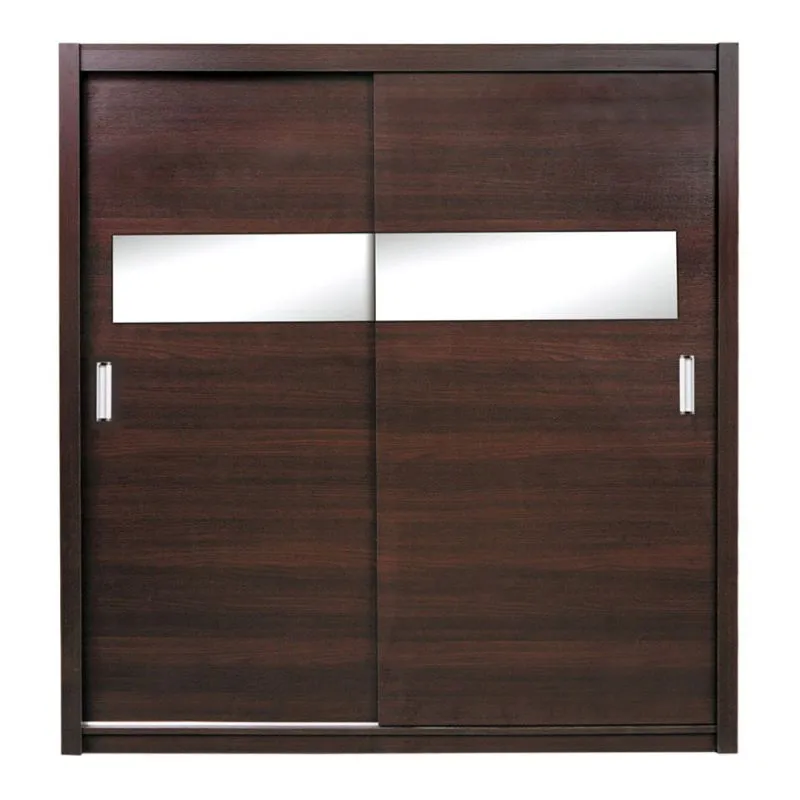 170 cm breiter Schiebetürenschrank mit 2 Türen | 6 Fächer | Kleiderstange | Farbe: Wenge-Optik Abbildung