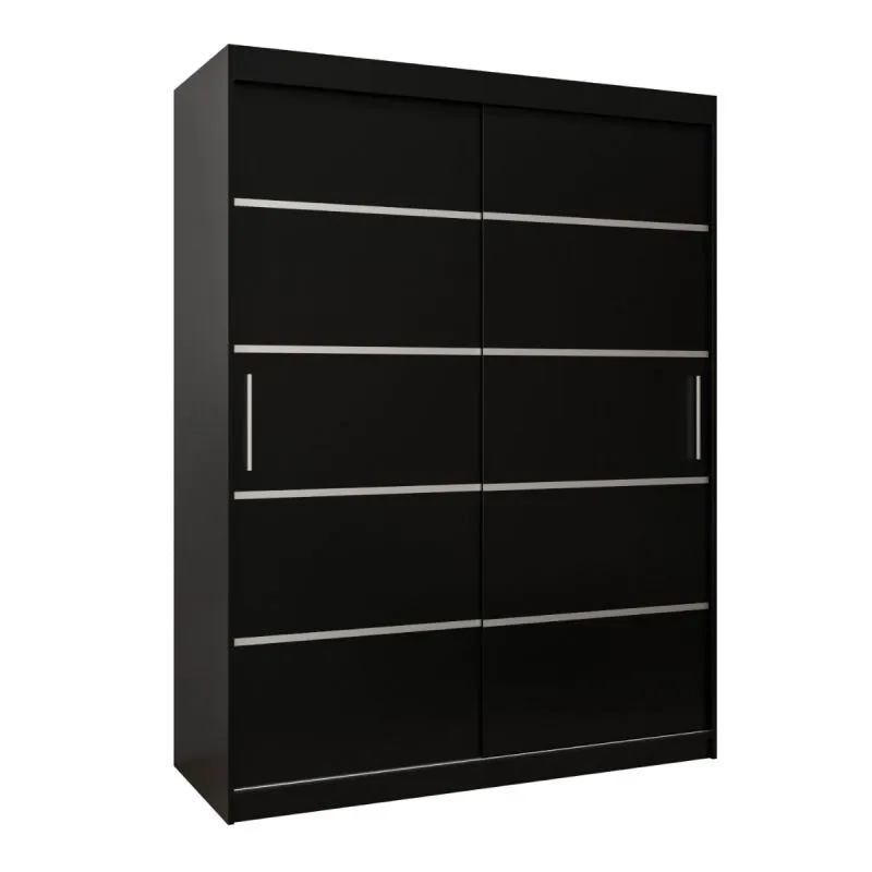 150 cm breiter Schiebetürenschrank mit 2 Türen | 5 Fächer | 2 Kleiderstangen | Farbe: Schwarz Abbildung