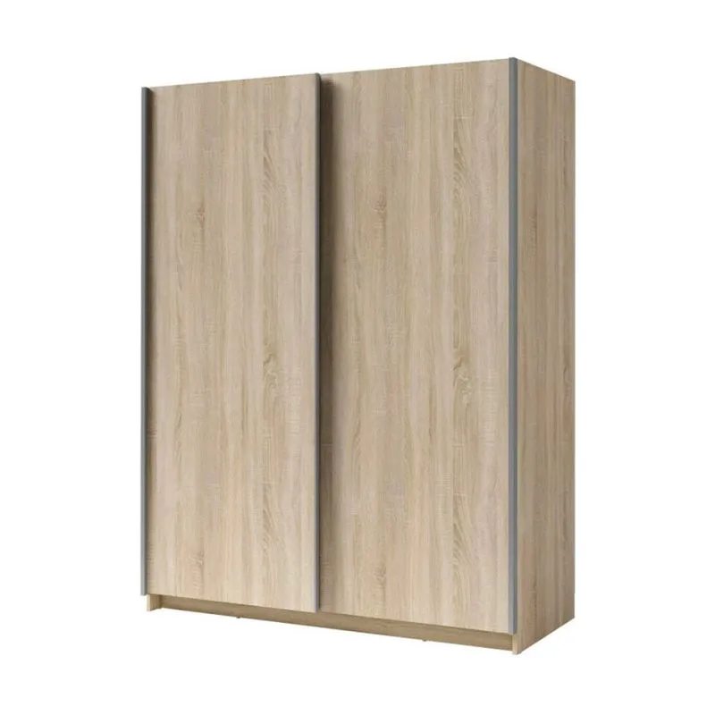 180 cm breiter Schiebetürenschrank mit 2 Türen | 5 Fächer | Kleiderstange | Farbe: Eiche Abbildung