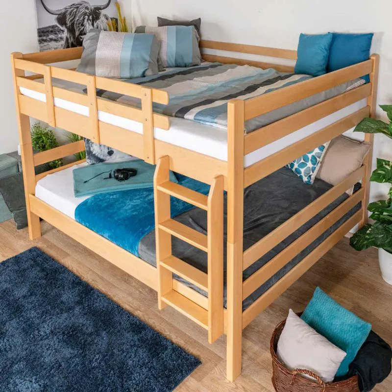 Breites Etagenbett 160 x 190 cm | Massivholz: Buche | Natur Lackiert | umbaubar in zwei Einzelbetten | Premium-Qualität | inkl. Rollroste Abbildung