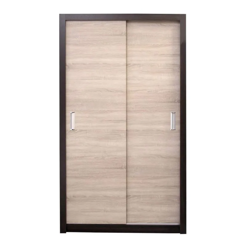 100 cm breiter Schiebetürenschrank mit 2 Türen | 6 Fächer | Kleiderstange | Farbe: Sonoma Eiche Abbildung