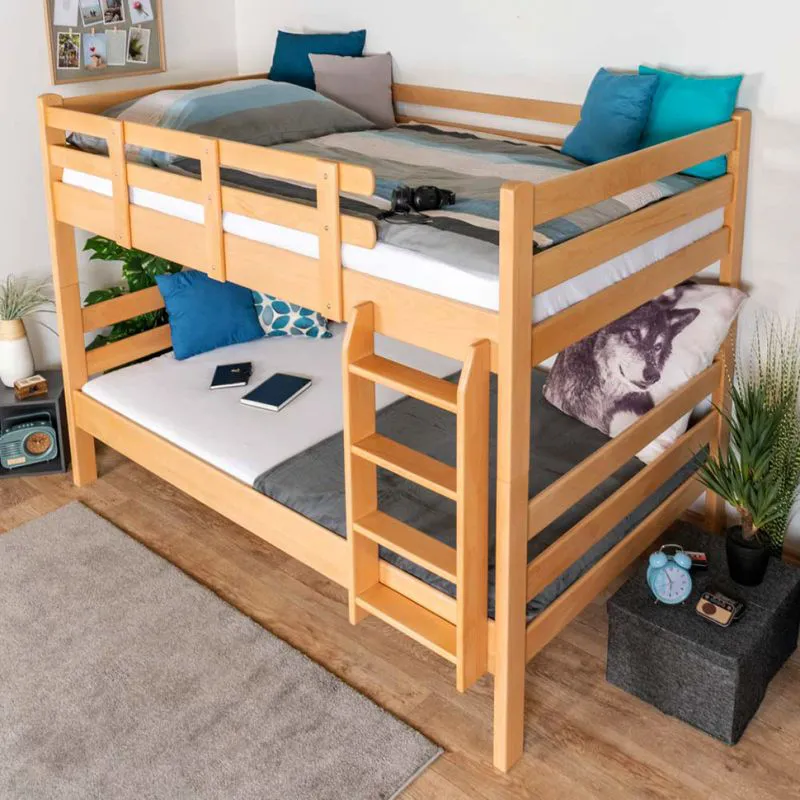 Stockbett für Kinder 120 x 190 cm | Massivholz: Buche | Natur Lackiert | umbaubar in 2 Einzelbetten | inkl. Rollroste Abbildung