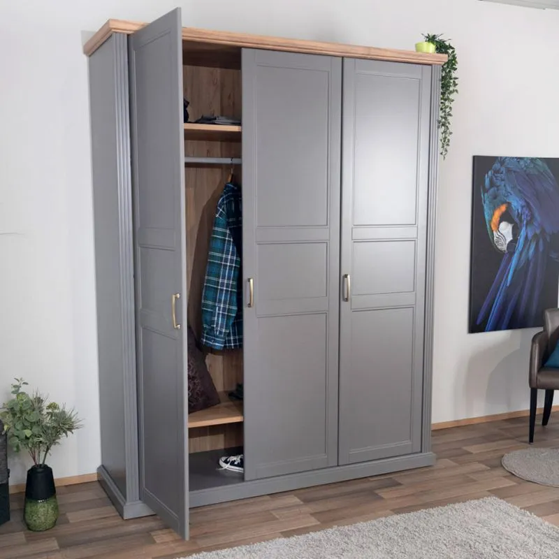 181 cm breiter Kleiderschrank mit 3 Türen | Farbe: Grau Abbildung
