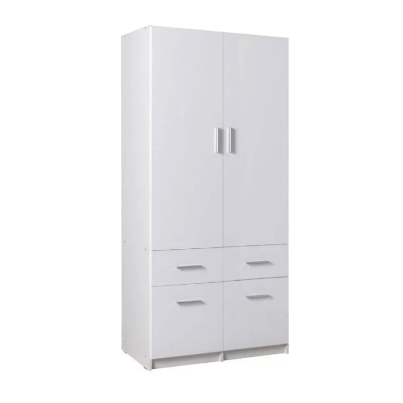 Schlafzimmer - Kleiderschrank, Farbe: Weiß / Weiß Hochglanz - Abmessungen: 198 x 92 x 54 cm (H x B x T) Abbildung
