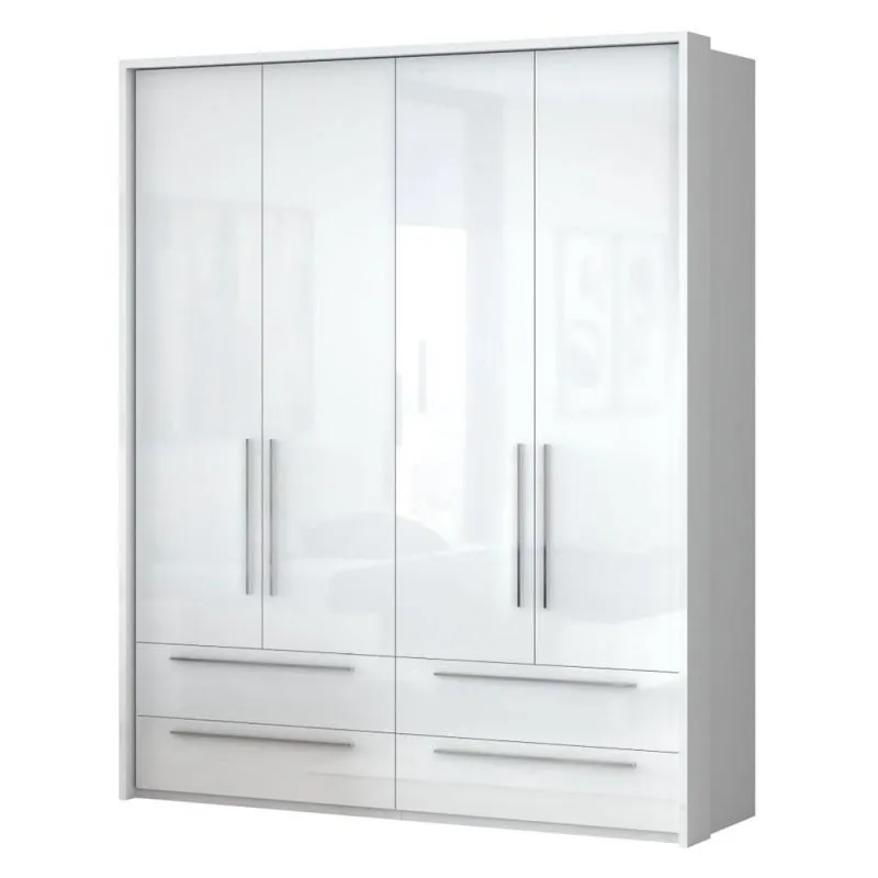 Schlafzimmer - Kleiderschrank mit Rahmen, Farbe: Weiß / Weiß Hochglanz - 226 x 187 x 60 cm (H x B x T) Abbildung