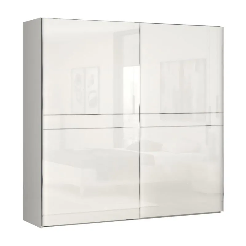 Schlafzimmer - Kleiderschrank, Farbe: Beige / Beige Hochglanz - 224 x 230 x 61 cm (H x B x T) Abbildung