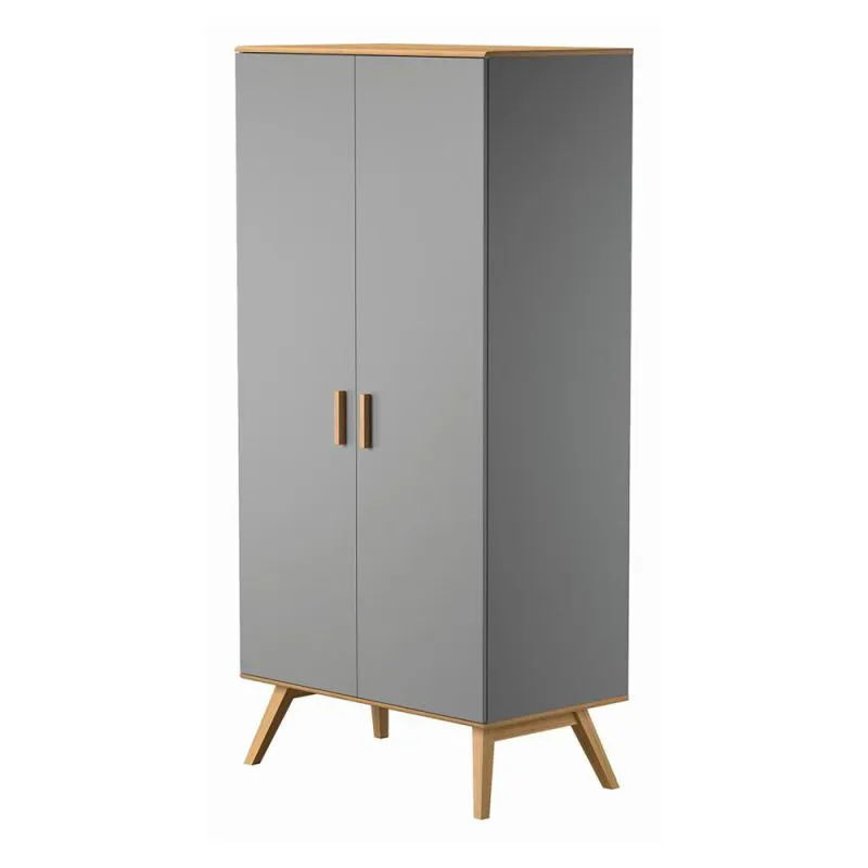 Kinderzimmer - Kleiderschrank, Farbe: Grau / Eiche - Abmessungen: 208 x 100 x 58 cm (H x B x T) Abbildung
